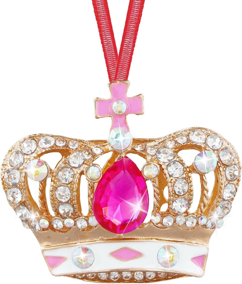 GROWTHMAGIC Store Pink Crown Christmas Ornaments - Metal Crown Christmas Ornaments with Rhinestones Xmas Decor Christmas Decoration Gifts for Women Girls - Image 1